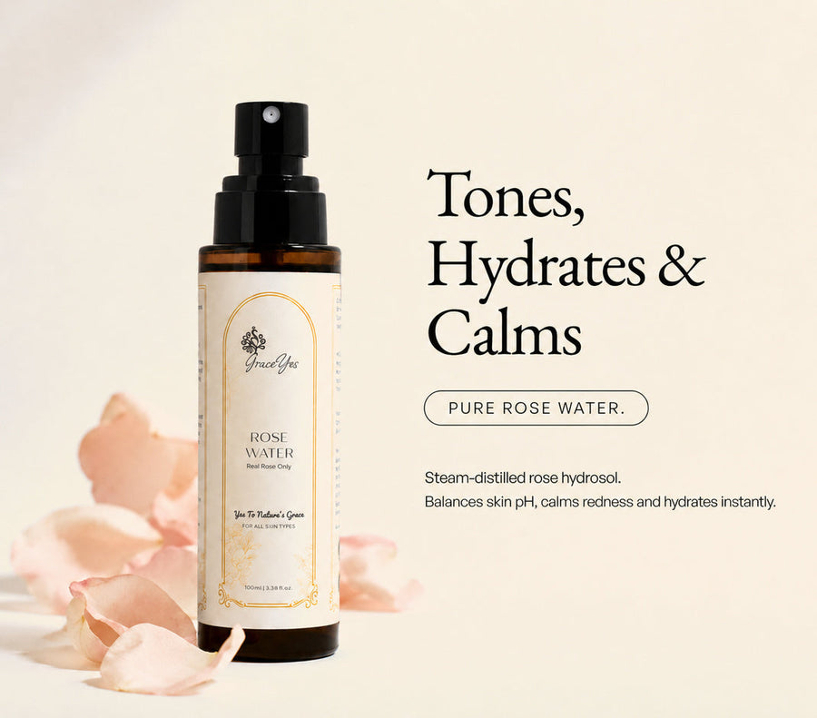 GraceYes Rose Water, 100 ml steam-distilled rose hydrosol for a night-time toner step