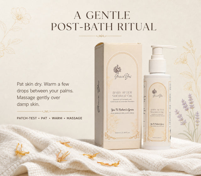 Baby After Shower Oil by GraceYes — Baby After Bath Oil with Calendula, 100 ml