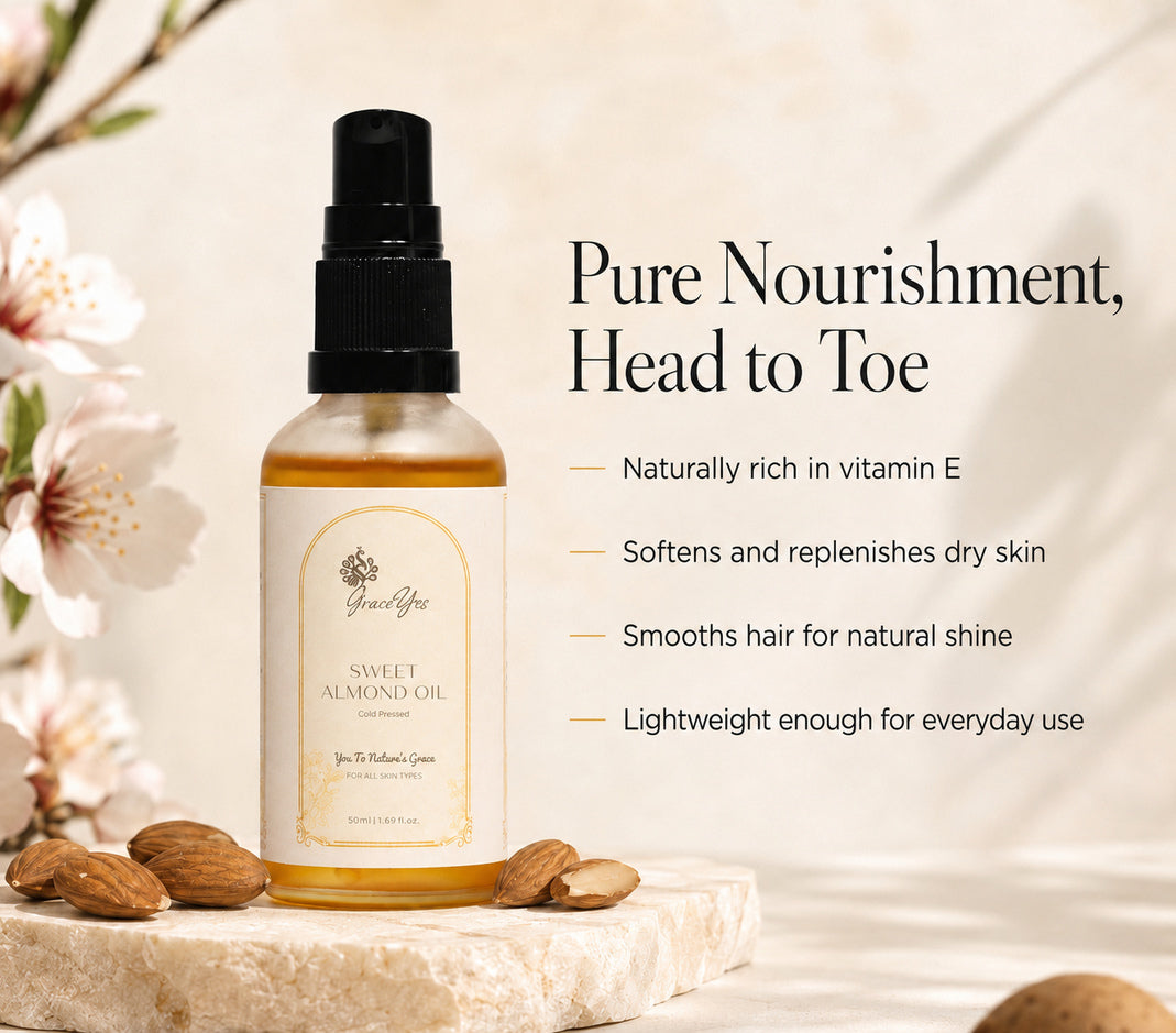 Sweet Almond Oil by GraceYes — Cold-Pressed Sweet Almond Oil for Skin & Hair, 50 ml