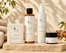 GraceYes Winter Body Care Set: Goat Milk Soap in its box, Body Lotion, After Shower Oil and Lip Balm, image 1